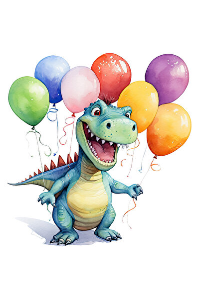 StoryGift Romania Sticker Adeziv 90CM cu un dinozaur verde fericit, ilustratie, veselie, aniversare, baloane div