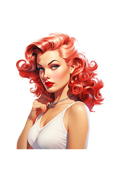 StoryGift Romania Sticker Adeziv 90CM cu o femeie frumoasa roscata, colier ar...