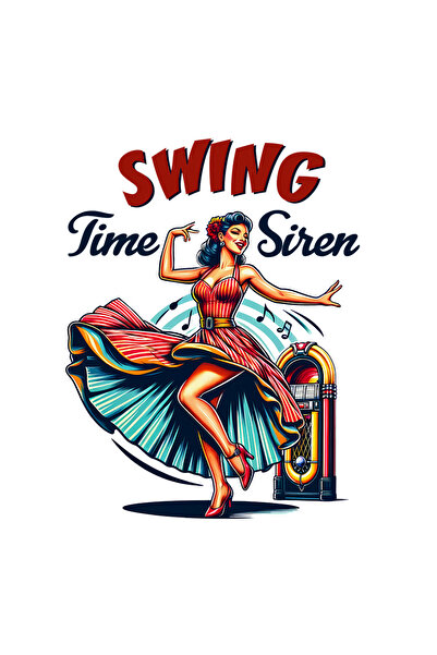 StoryGift Romania Sticker Eticheta 50CM cu mesajul "Swing time siren", sirena, ilustratie, stil retro, vechi, de