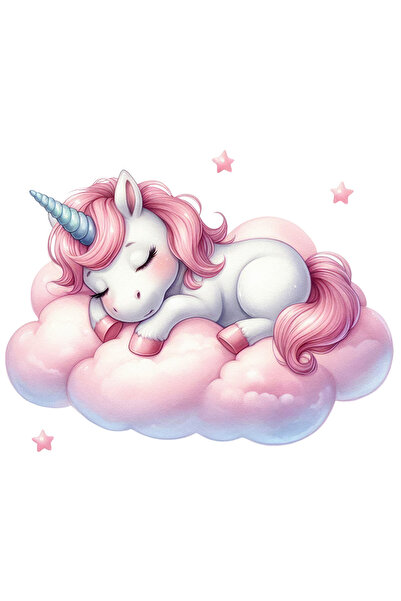 StoryGift Romania Sticker Eticheta 40CM cu un unicorn care doarme, ilustratie, stelute, norisor, lene, somn cu