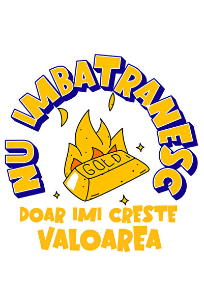 StoryGift Romania Sticker Adeziv 90CM cu Lingou De Aur Galben In Flacari Text Haios Nu Imbatranesc Doar Imi Cres