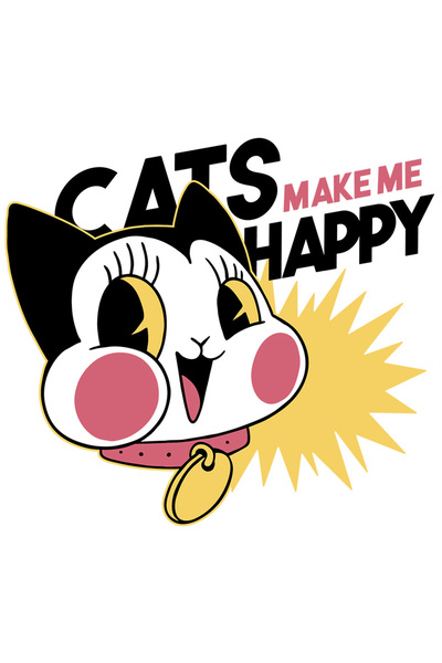 StoryGift Romania Sticker Autocolant 70CM Cu Mesaj In Engleza Cats Make Me Happy, Pisica, Zgarda, cu Margini Al