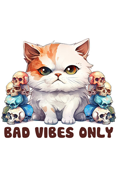 StoryGift Romania Sticker Eticheta 50CM cu pisica malefica cu mesajul "Bad Vi...