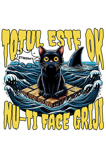 StoryGift Romania Sticker Adeziv 90CM cu Pisica Anxietate Pe Mare rechini Tex...