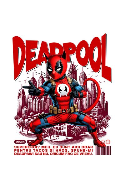 StoryGift Romania Sticker Eticheta 50CM cu Siamez / Siamese Pisica In Costum de DeadPool cu Pelerina, Erou Noctu