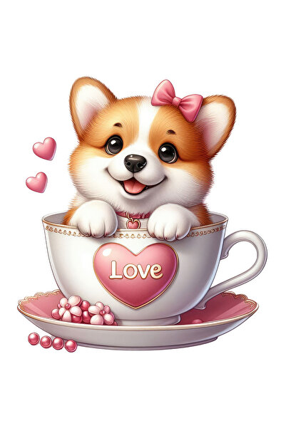 StoryGift Romania Sticker Autocolant 70CM cu un catelus Akita Inu, ilustratie...