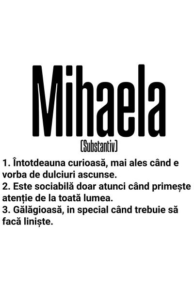 StoryGift Romania Sticker Eticheta 50CM Cu Numele Mihaela, si Mesaj Amuzant, Curioasa, Sociabila, Galagioasa cu