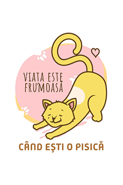 StoryGift Romania Sticker Adeziv Pisica Somnoroasa, Text Viata Este Frumoasa ...