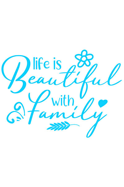StoryGift Romania Sticker Eticheta 40CM Exterior cu floare si inimioara cu mesajul "Life is beautiful with famil
