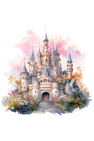 StoryGift Romania Sticker Eticheta 40CM cu palatul Disney, ilustratie, flori, plante, loc magic, desene animate,
