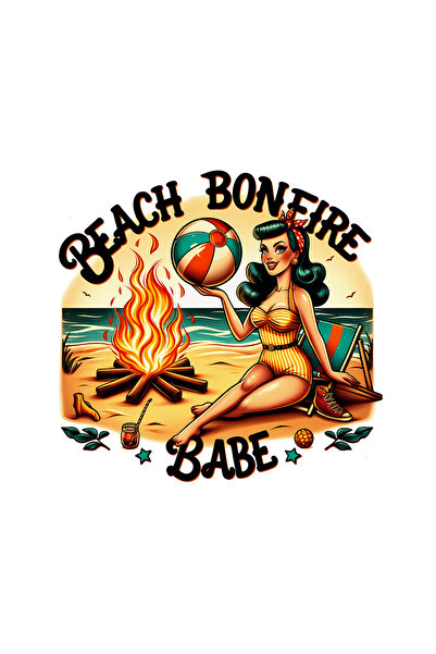 StoryGift Romania Sticker Cu Mesajul "beach Bonfire Babe", Ilustratie, Stil R...