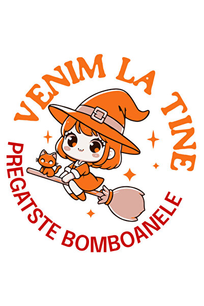 StoryGift Romania Sticker Cu Vrajitoare Pe Matura Text Venim La Tine Pregateste Bomboanele Cu Margini Albe,