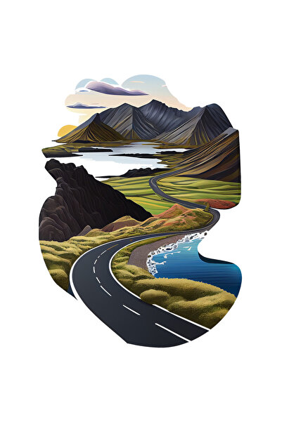 StoryGift Romania Sticker Cu Priveliste Montana, Desene Animate, Sosea Infinita, Aventura, Apus De Soare, Mu