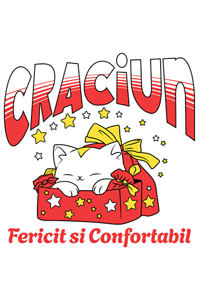 StoryGift Romania Sticker Eticheta 50CM cu Pisica Alba In Cutie De Cadou Rosi...