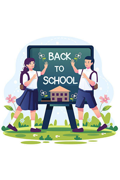 StoryGift Romania Sticker Adeziv 90CM Cu Mesaj In Engleza Back To School, Natura, Tabla, Elevi, cu Margini Albe