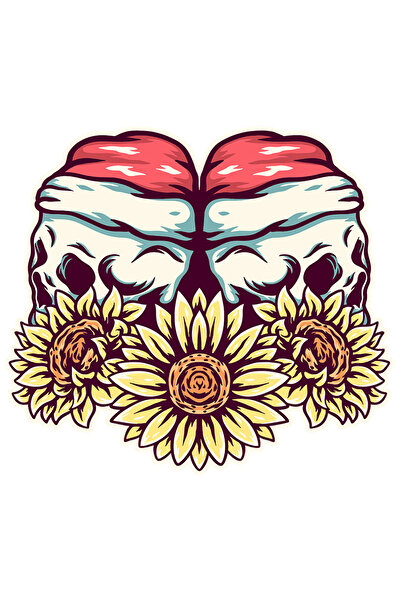 StoryGift Romania Sticker Autocolant 70CM Cu Floarea Soarelui, Cranii, Fes Mo...