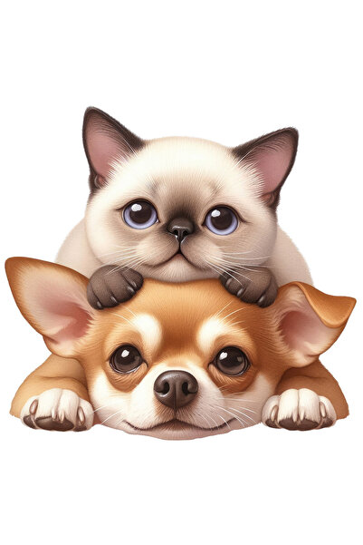 StoryGift Romania Sticker Eticheta 40CM cu o pisicuta si un catelus, ilustrat...