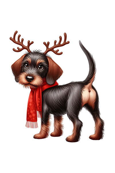 StoryGift Romania Sticker Autocolant 70CM cu un caine care poarta niste coarne de ren, ilustratie, fular, frig,