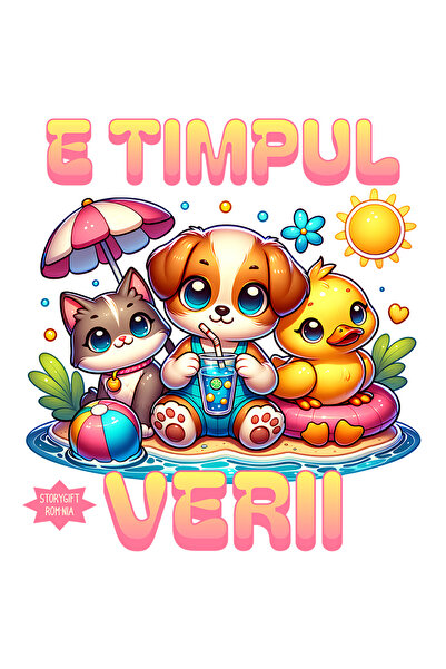 StoryGift Romania Sticker Autocolant 70CM Adeziv E timpul verii animale la plaja copii desene animate cu Margini