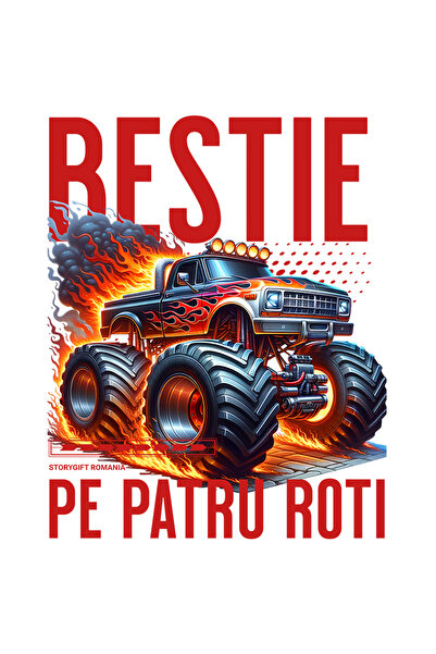 StoryGift Romania Sticker Adeziv 90CM Adeziv bestie pe patru roti masina mare in flacari cu Margini Albe, PVC V