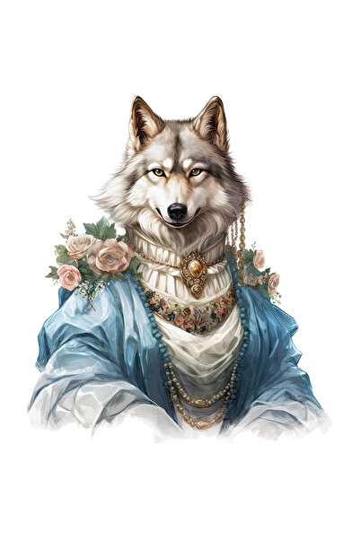 StoryGift Romania Sticker Eticheta 50CM cu un lup in haine de epoca, ilustrat...