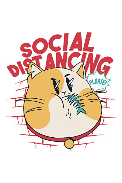 StoryGift Romania Sticker Cu Mesaj In Engleza Social Distancing, Pisica, Pest...