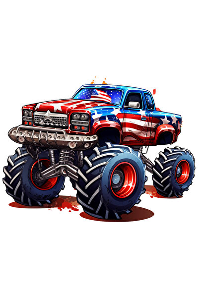 StoryGift Romania Sticker Cu Un Camion Monstru, Monster Truck, Ilustratie, Steagul Americii, Roti De Tractor