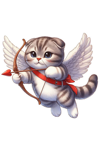 StoryGift Romania Sticker Autocolant 70CM cu o pisicuta grasuta Cupidon, ilustratie, trage cu arcul, zboara, ari