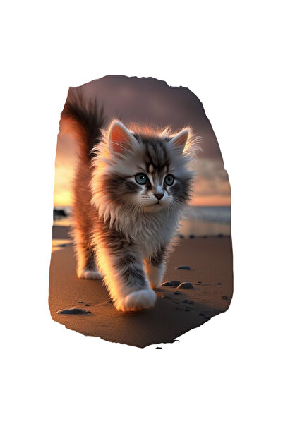 StoryGift Romania Sticker Adeziv 90CM Cu Pui De Pisica, Plaja, Nisip, Apus, L...