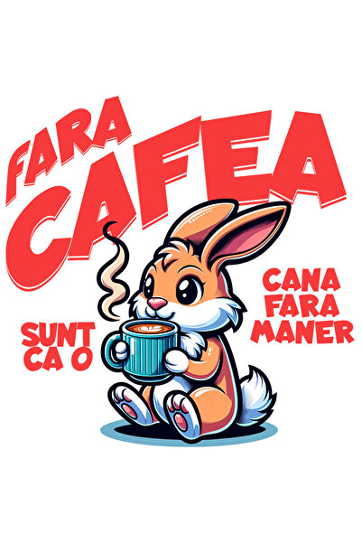 StoryGift Romania Sticker cu Iepure Cu Cana De Cafea Text Fara cafea Sunt Ca o Cana Fara Maner cu Margini Albe, PVC