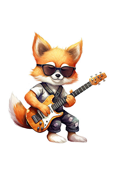 StoryGift Romania Sticker Autocolant 70CM cu un vulpoi care canta la chitara,...