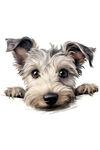 StoryGift Romania Sticker Eticheta 40CM cu un catel care se uita curios, ilustratie, vrea sa stie ce se intampla