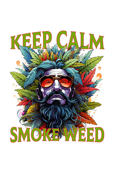 StoryGift Romania Sticker Autocolant 70CM cu mesajul "Keep calm, smoke weed", stilul hippie, cultura, ilustratie