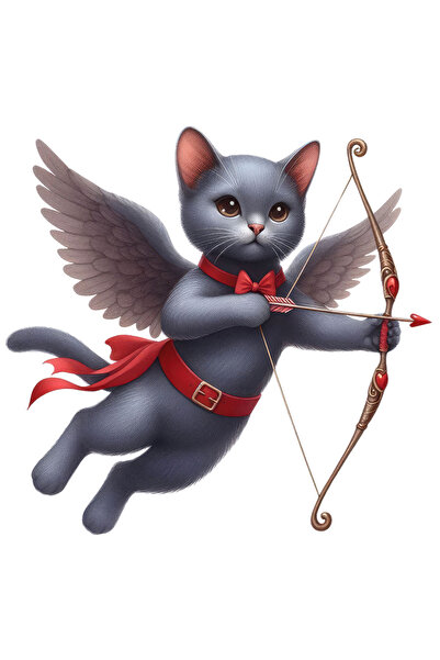 StoryGift Romania Sticker Adeziv 90CM cu o pisica serioasa Cupidon, ilustratie, trage cu arcul, aripi, zboara, i