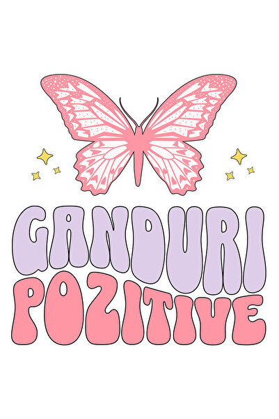 StoryGift Romania Sticker Autocolant 70CM cu Mesaj Inspirational Text Ganduri Pozitive Fluture roz cu Margini A