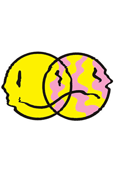 StoryGift Romania Sticker Eticheta 40CM Cu Happy and Sad Emojy, Emoticaone galbene, Digital, Smiley Face cu Mar