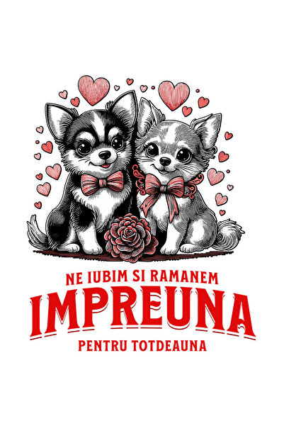 StoryGift Romania Sticker Autocolant 70CM cu Portret Cuplu Caini Cu Funde Ros...