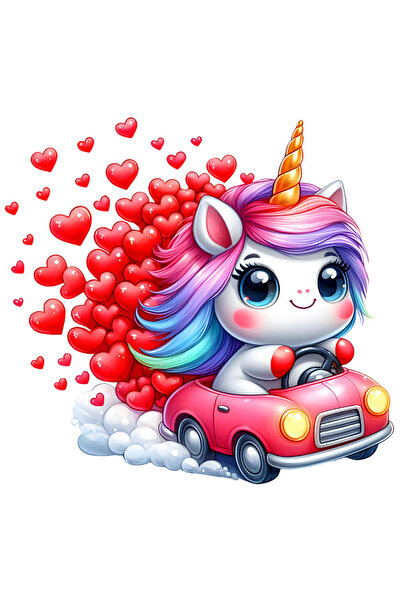 StoryGift Romania Sticker Autocolant 70CM cu un unicorn care conduce o masinu...
