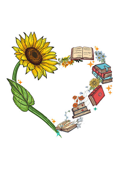 StoryGift Romania Sticker Eticheta 40CM cu multe carti si cu floarea-soarelui...