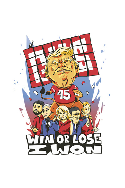 StoryGift Romania Sticker Eticheta 50CM Donald Trump, Politica, Win or Lose, I Won, cu Margini Albe, PVC Vinyl 50 cm