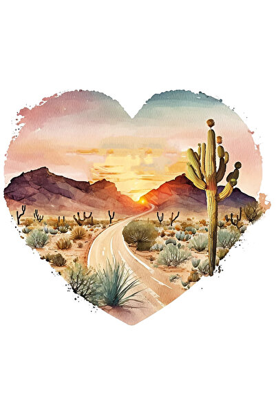 StoryGift Romania Sticker Eticheta 40CM cu un peisaj din Texas, ilustratie, cactus, forma de inima, acasa, plant
