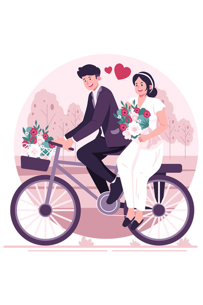 StoryGift Romania Sticker Adeziv 90CM Cu Nunta, Bicicleta, Flori, Iubire, Cuplu, Mire, Mireasa, cu Margini Albe