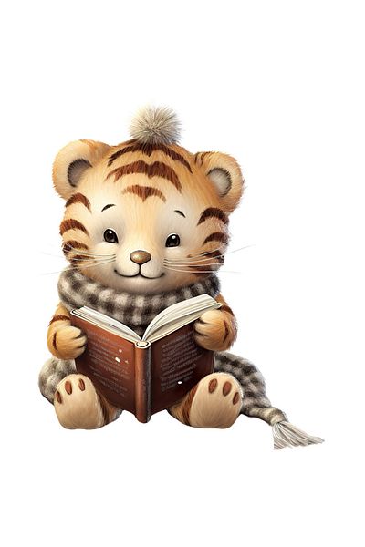 StoryGift Romania Adhesive Sticker 90CM with a tiger cub reading, scarf, book, cold, frost, winter, for pa
