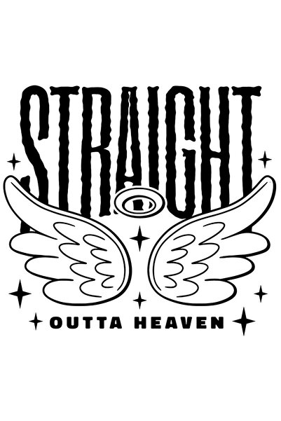 StoryGift Romania Sticker Autocolant 70CM Cu Straight Outta Heaven, Text In Engleza, Aripi De Ingeri Si Coroana,