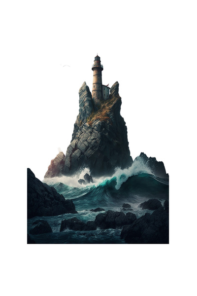 StoryGift Romania Sticker Cu Peisaj, Insula, Far, Stanci, Ocean, Valuri, Cu M...