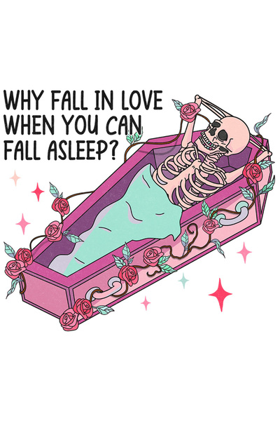 StoryGift Romania Sticker Adeziv 90CM cu un schelet stand in sicriu cu mesajul "Why fall in love when you can fa