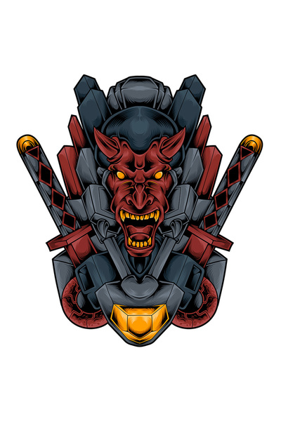 StoryGift Romania Sticker Eticheta 50CM Cu Demon, Robot, Mecha, Sabii, Coarne, Cyberpunk, cu Margini Albe, PVC