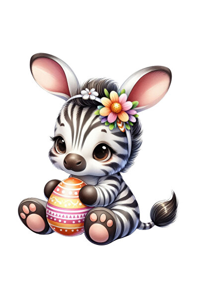 StoryGift Romania Sticker Autocolant 70CM cu un pui de zebra care are un ou vopsit, ilustratie, flori, urechi de