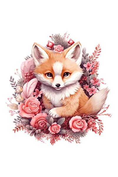 StoryGift Romania Sticker Autocolant 70CM cu o vulpe inconjurata cu flori, il...