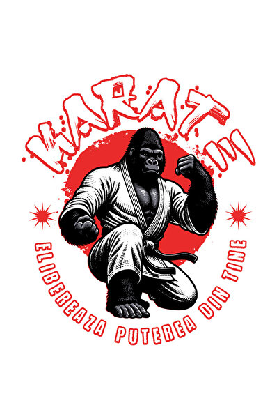 StoryGift Romania Sticker Autocolant 70CM cu Gorila In Costum De Arte Martiale Karate Lupta De Contact Motivatio